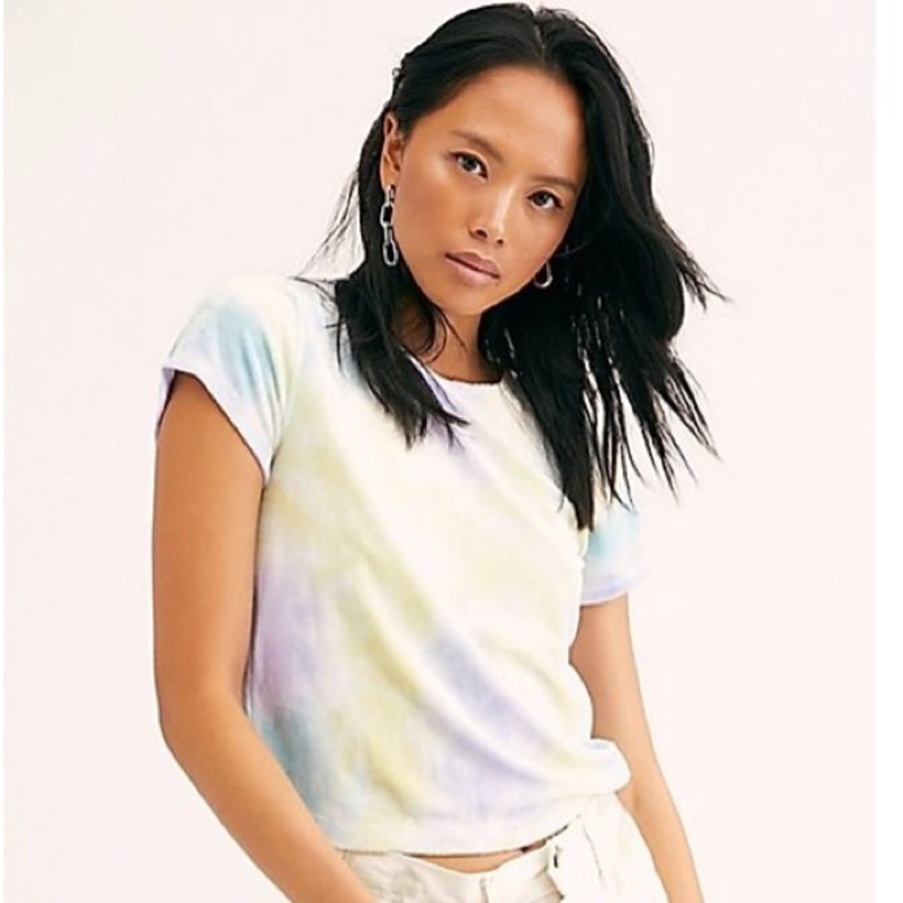 FREE PEOPLE Bright Eyes Velvet Tee in Cloud Combo